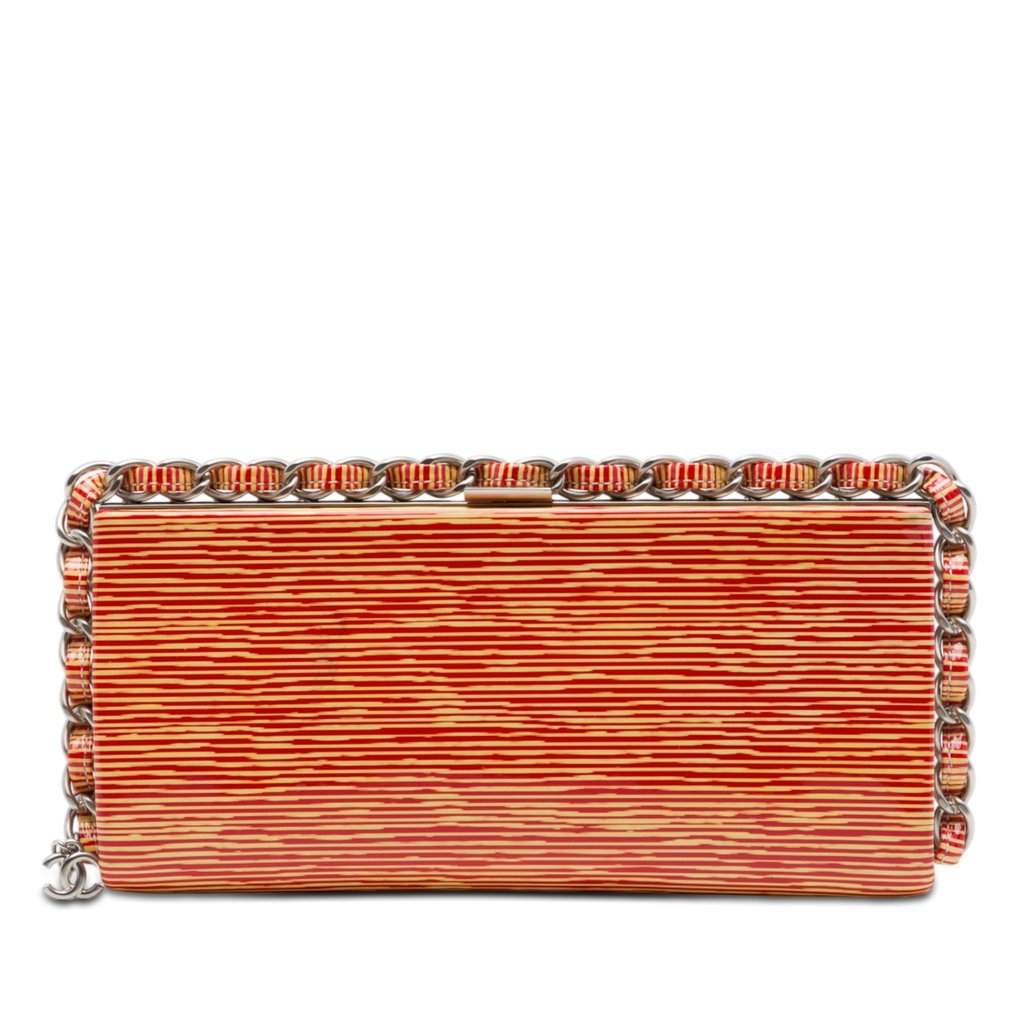 Chanel CC Patent Striped Chain Around Clutch Red Leather Very good condition - Front View