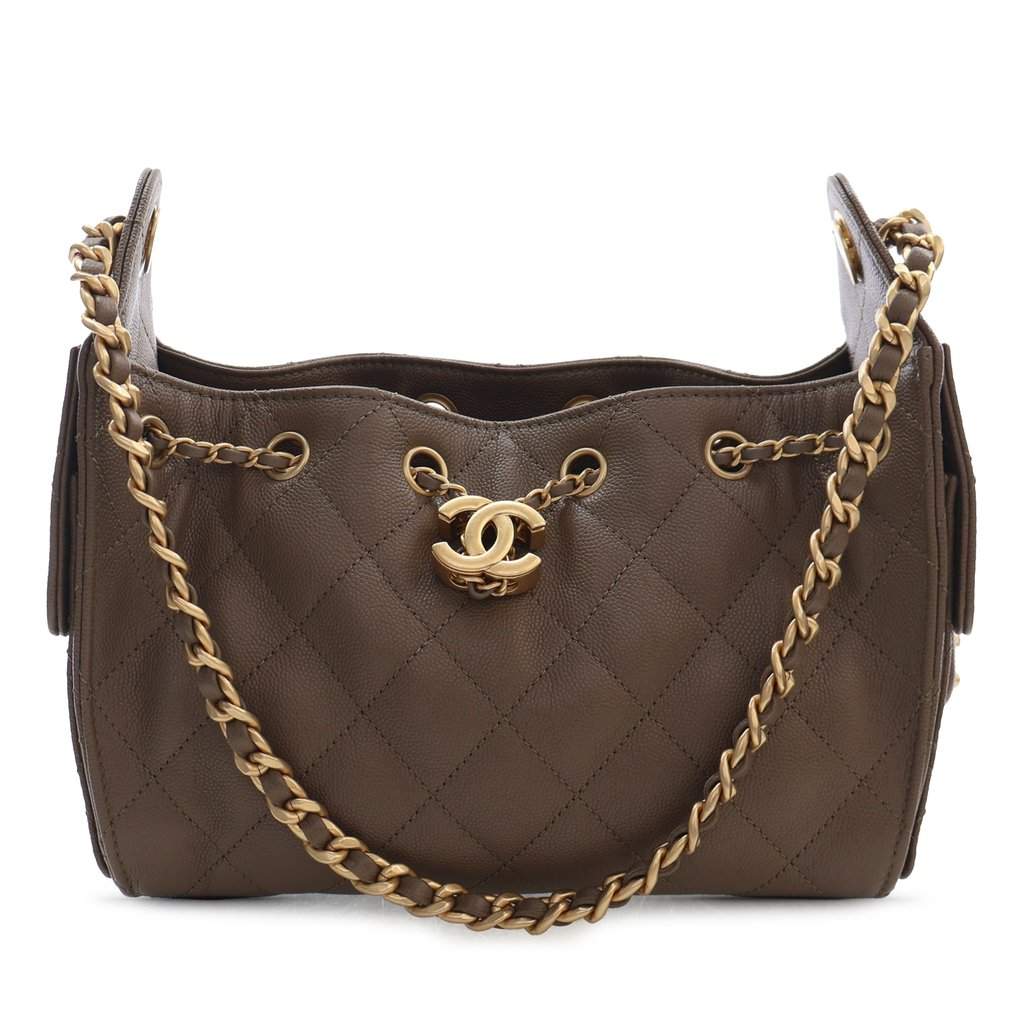 Chanel Mini Quilted Caviar Chanel 25 Hobo Brown Leather Very good condition - Front View