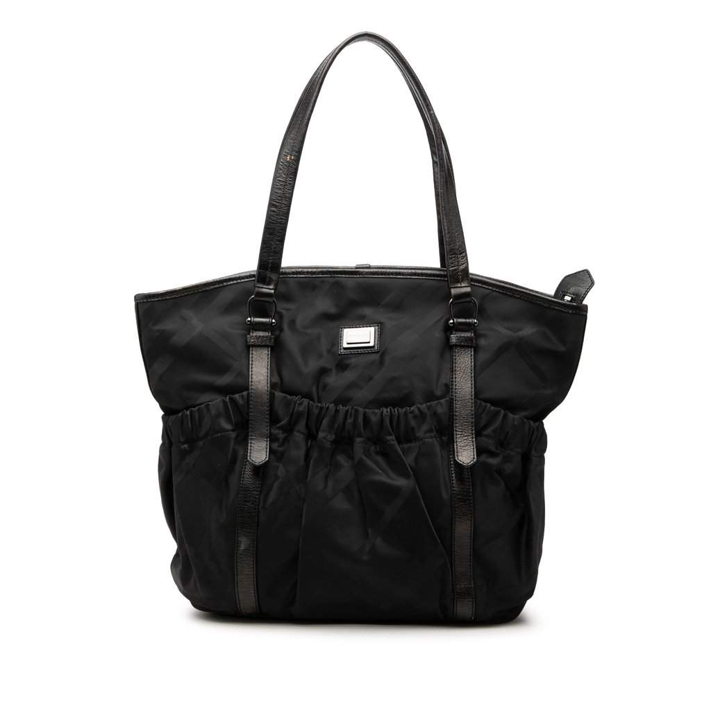 Burberry Tonal Check Nylon Tote Black Very good condition - Front View