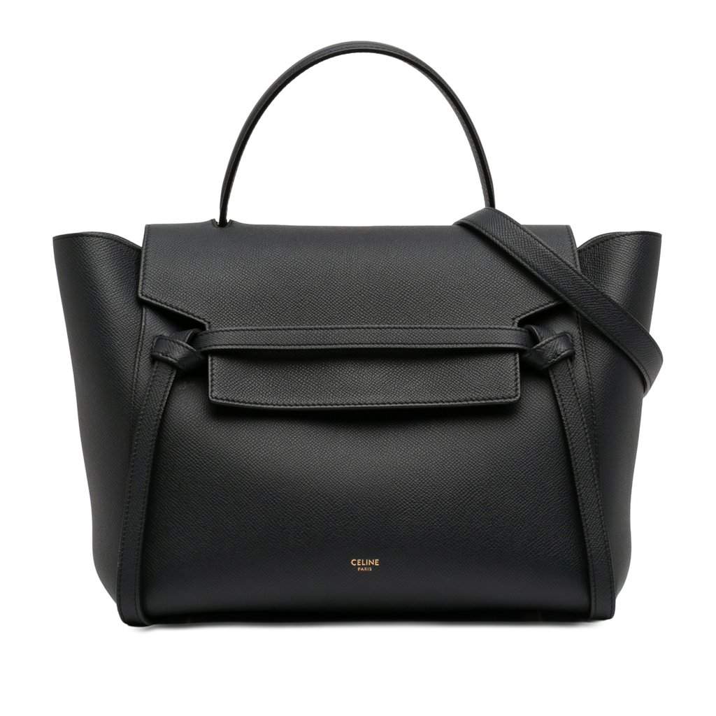 Celine Mini Grained Calfskin Belt Bag Black Leather Very good - Front View