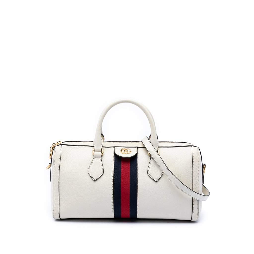 Gucci Medium Calfskin Web Ophidia Top Handle Bag Beige Leather Very good condition - Front View