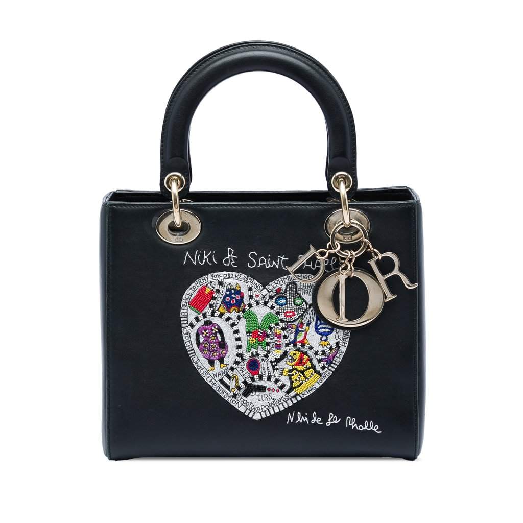 Dior Niki De Saint Phalle Medium Calfskin Heart Supple Lady Dior Black Leather Good condition - Front View