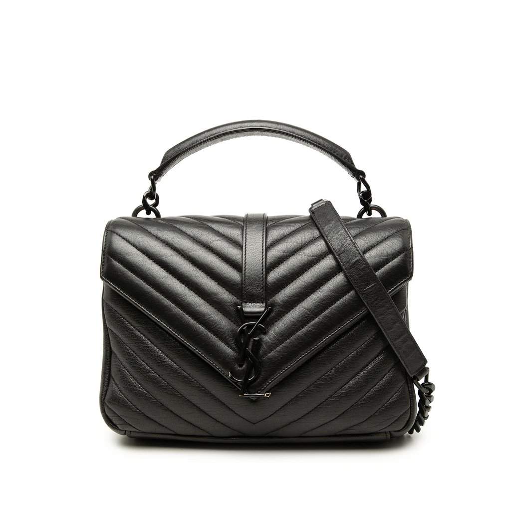 Saint Laurent Medium Chevron Sheepskin  Monogram Monochrome College Bag Black Leather Very good - Front View