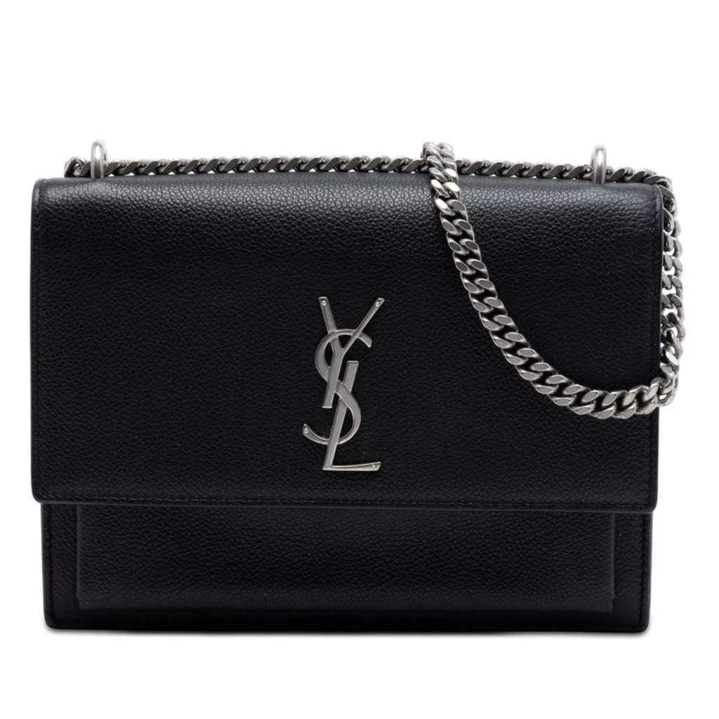 Saint Laurent Medium Grained Calfskin Monogram Sunset Crossbody Black Leather Very good condition - Front View
