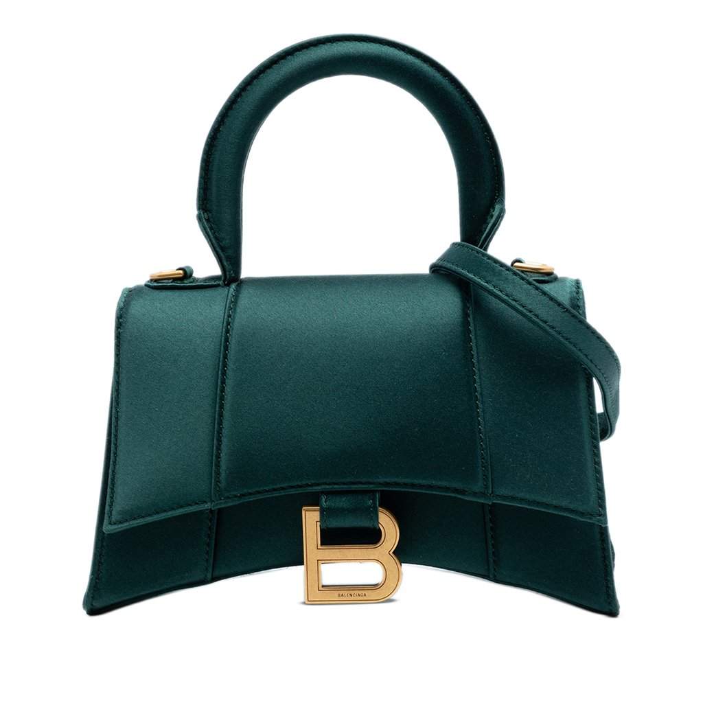 Balenciaga Satin Hourglass Top Handle Bag XS Green Very good condition - Front View