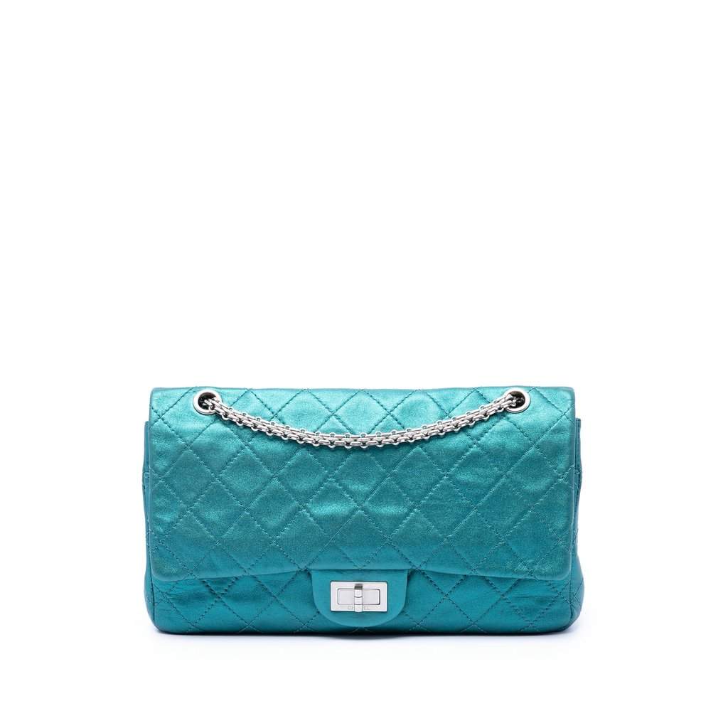 Chanel Quilted Metallic Lambskin Reissue 2.55 Double Flap 227 Blue Leather Very good condition - Front View
