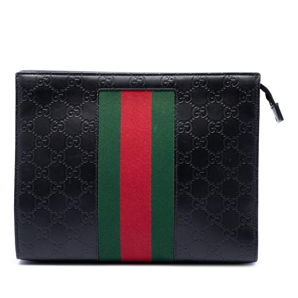 Gucci Guccissima Web Clutch Black Leather Very good - Front View