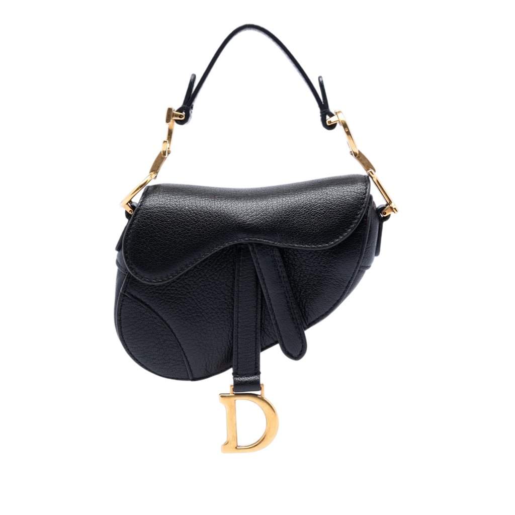 Dior Micro Goatskin Saddle Bag Black Leather Very good condition - Front View
