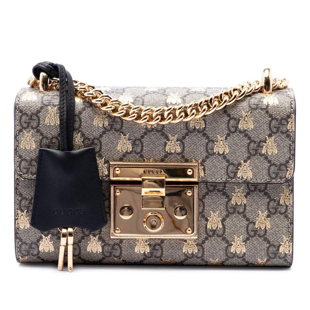 Gucci Small GG Supreme Bee Padlock Crossbody Beige Very good condition - Front View