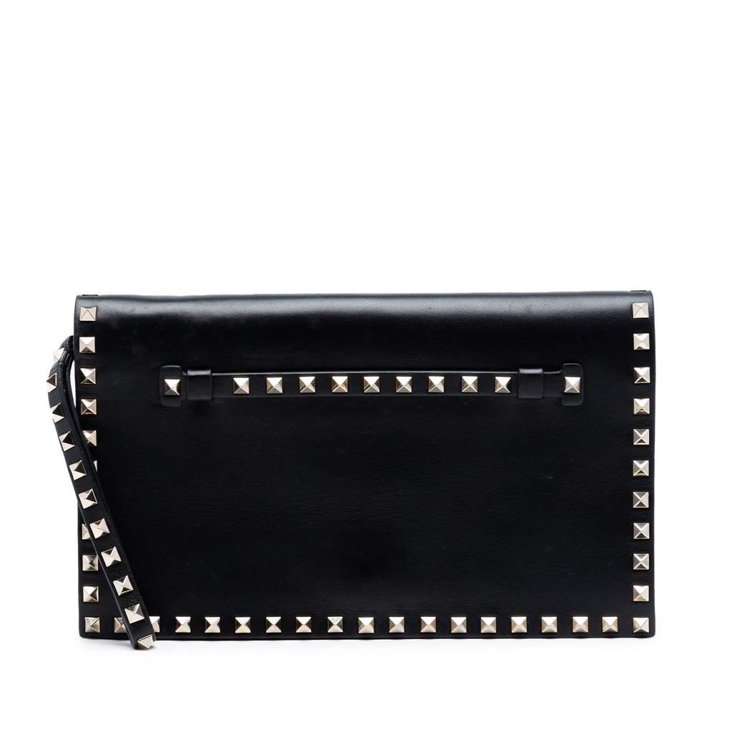 Valentino Nappa Rockstud Wristlet Clutch Black Leather Very good condition - Front View
