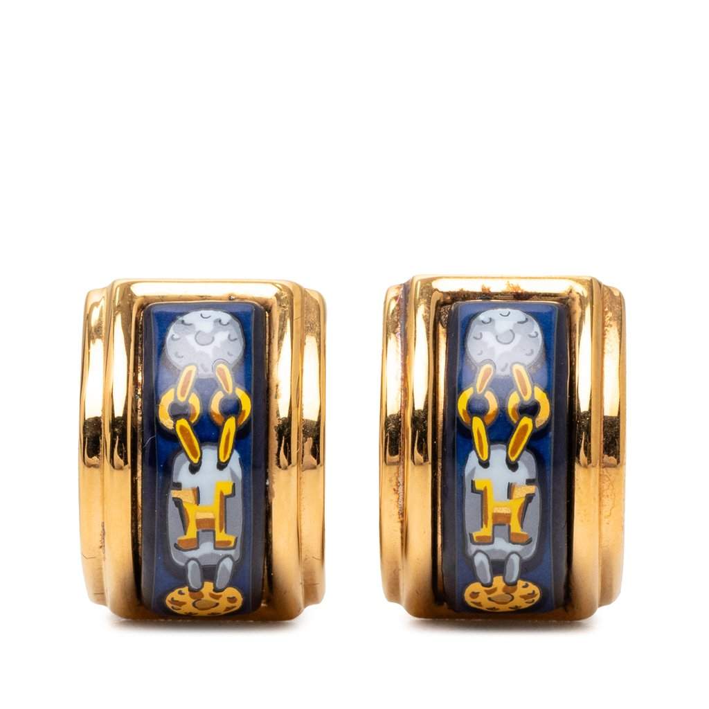 Hermès Gold Plated Enamel Cloisonne Clip On Earrings Gold Metal Very good - Front View