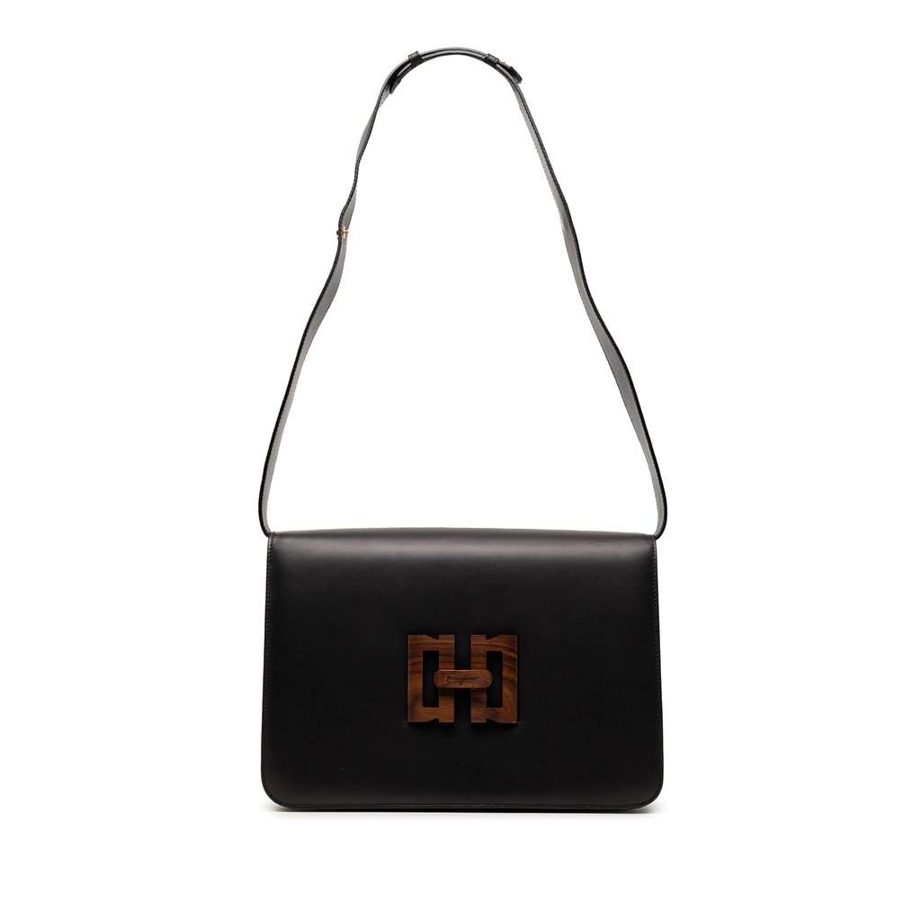 Salvatore Ferragamo Leather Wooden Gancini Shoulder Bag Black Leather Very good condition - Front View