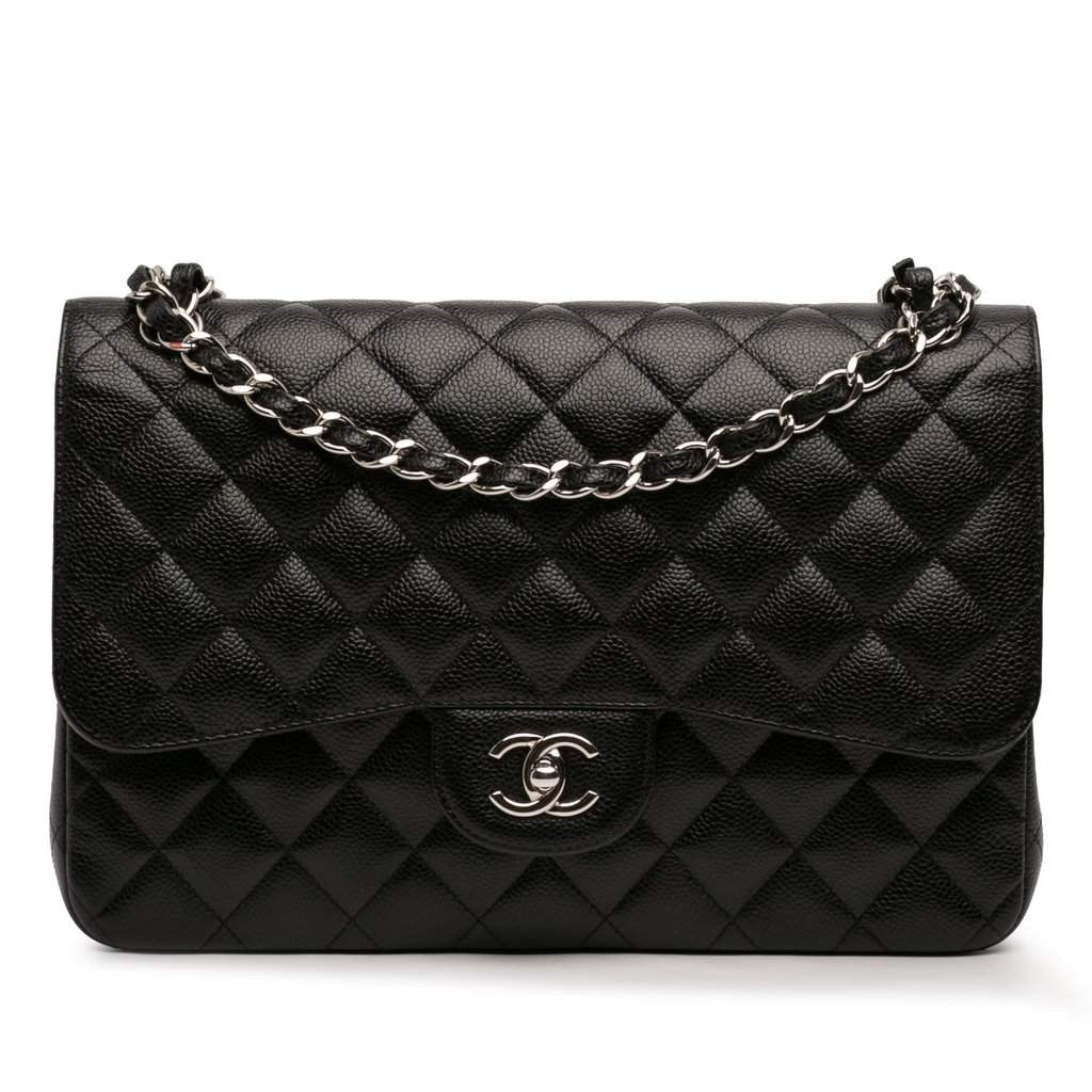 Chanel Jumbo Classic Caviar Double Flap Black Leather Very good condition - Front View