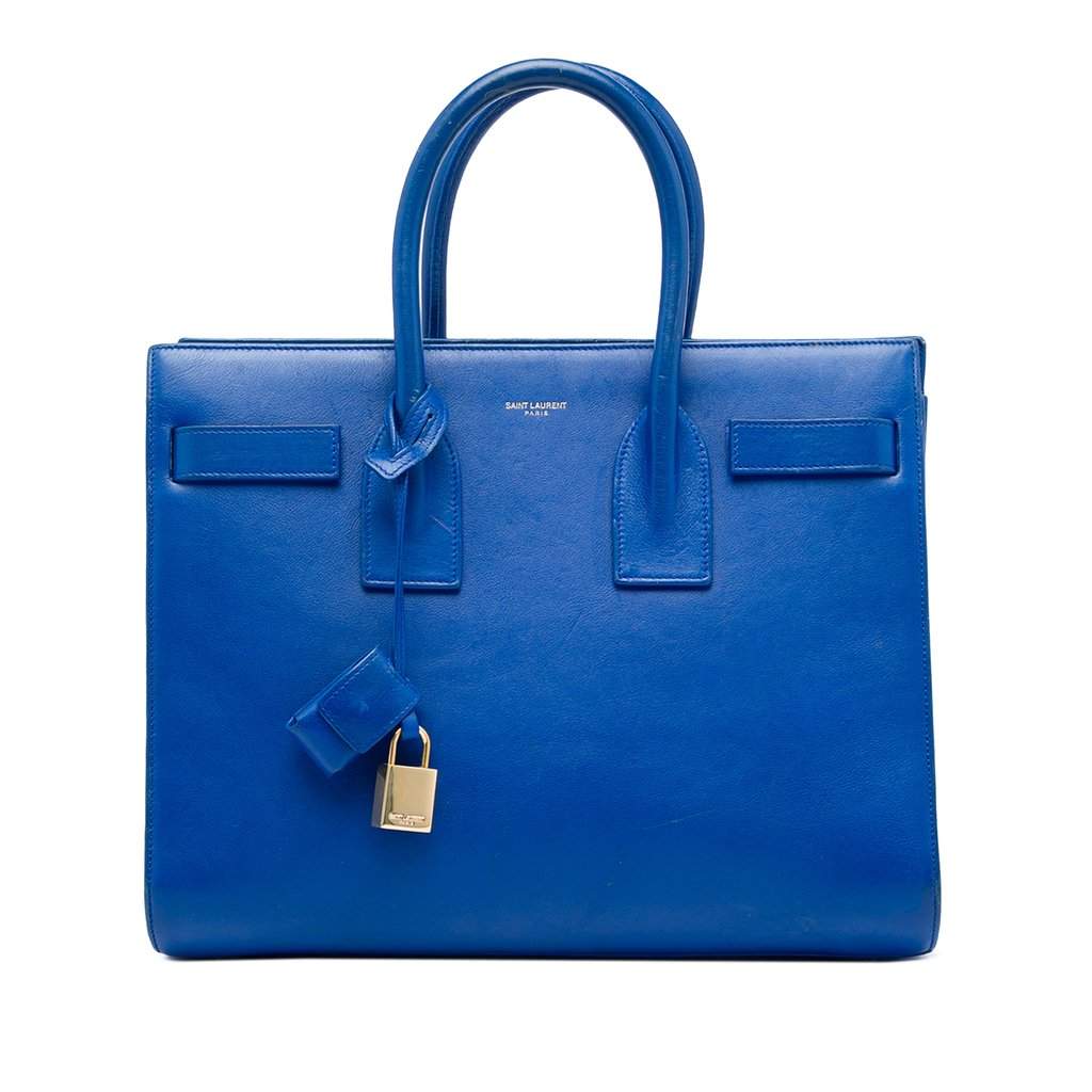 Saint Laurent Small Leather Sac De Jour Satchel Blue Leather Very good - Front View
