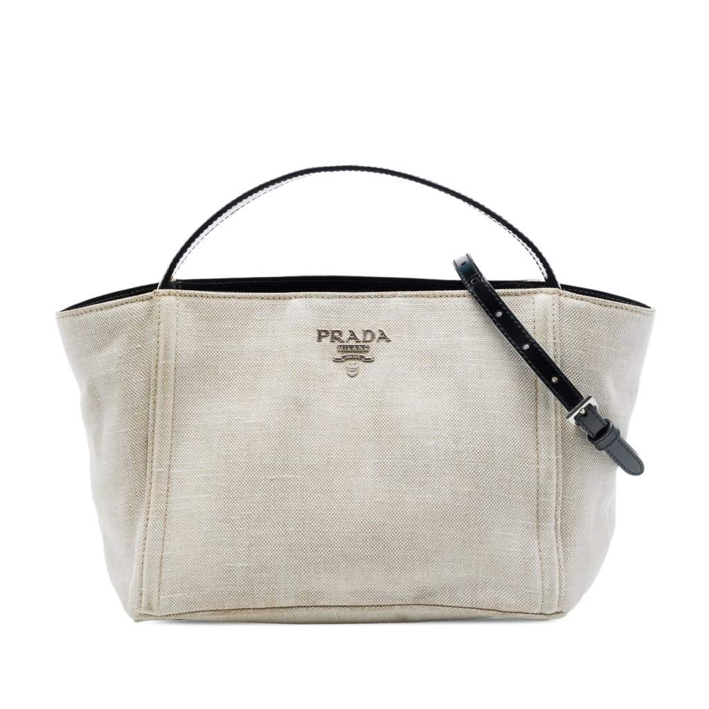 Prada Linen Blend Satchel Brown Very good - Front View
