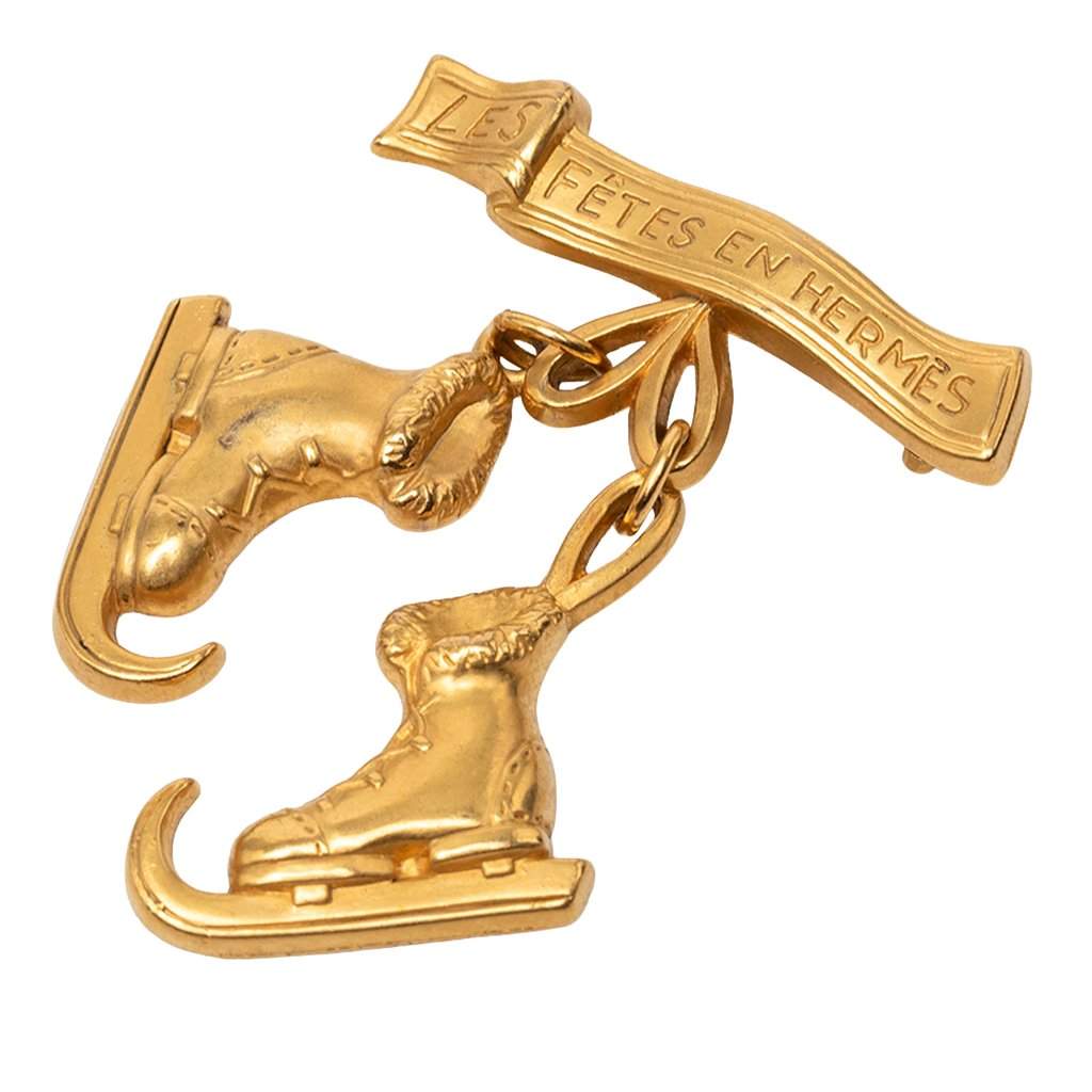 Hermès Gold Plated Skate Boots Brooch Gold Metal Very good - Front View
