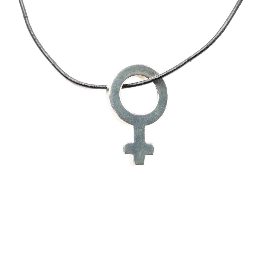 Gucci Leather and Sterling Silver Venus Symbol Pendant Necklace Silver Metal Very good - Front View