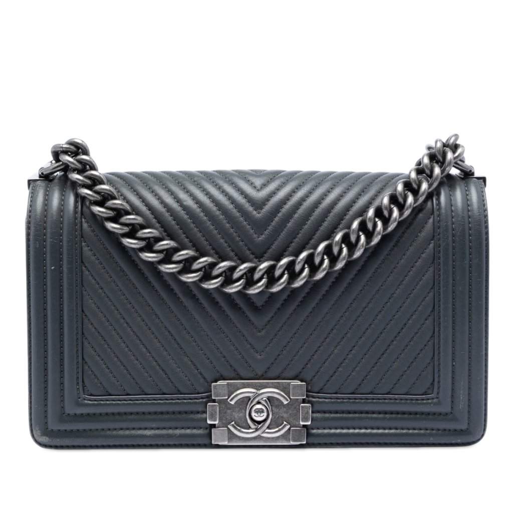 Chanel Old Medium Chevron Lambskin Boy Flap Brown Leather Very good condition - Front View