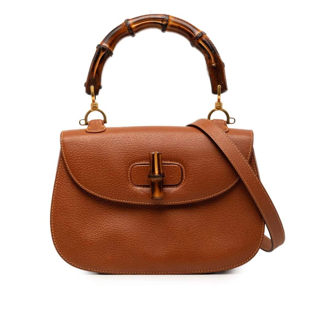Gucci Grained Calfskin Bamboo Night Brown Leather Very good condition - Front View