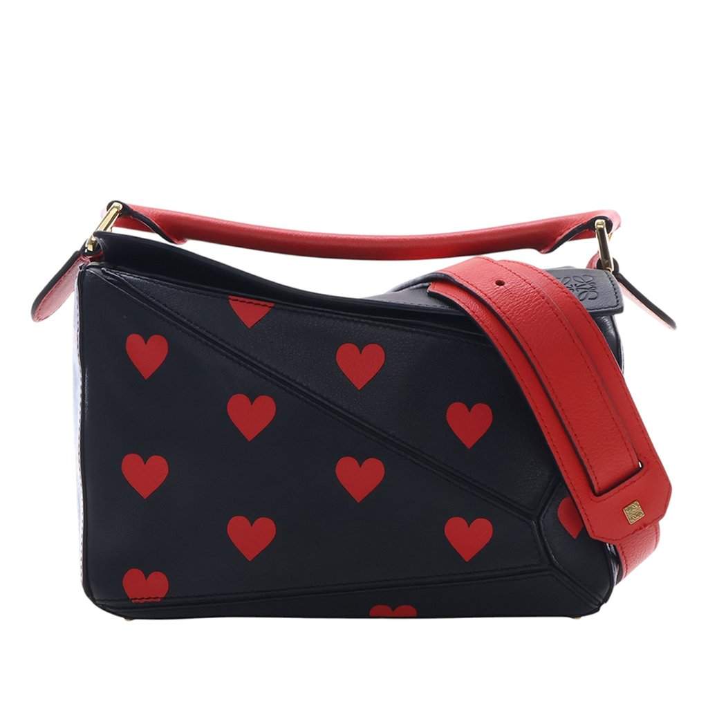 Loewe Small Calfskin Heart Puzzle Satchel Black Leather Very good condition - Front View