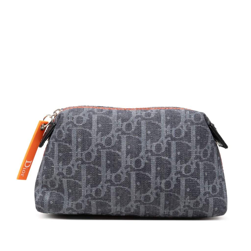 Dior Oblique Denim Flight Cosmetic Pouch Blue Very good - Front View