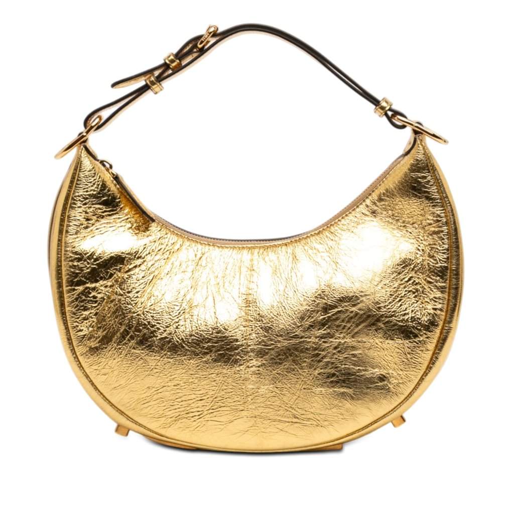 Fendi Small Metallic Leather Fendigraphy Hobo Gold Leather Very good condition - Front View