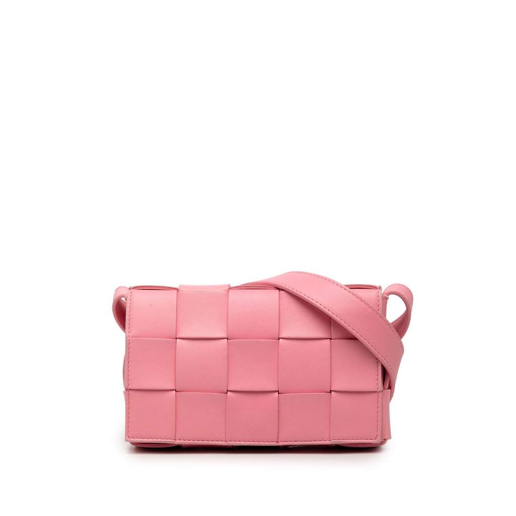 Bottega Veneta Small Nappa Intrecciato Cassette Crossbody Pink Leather Very good condition - Front View