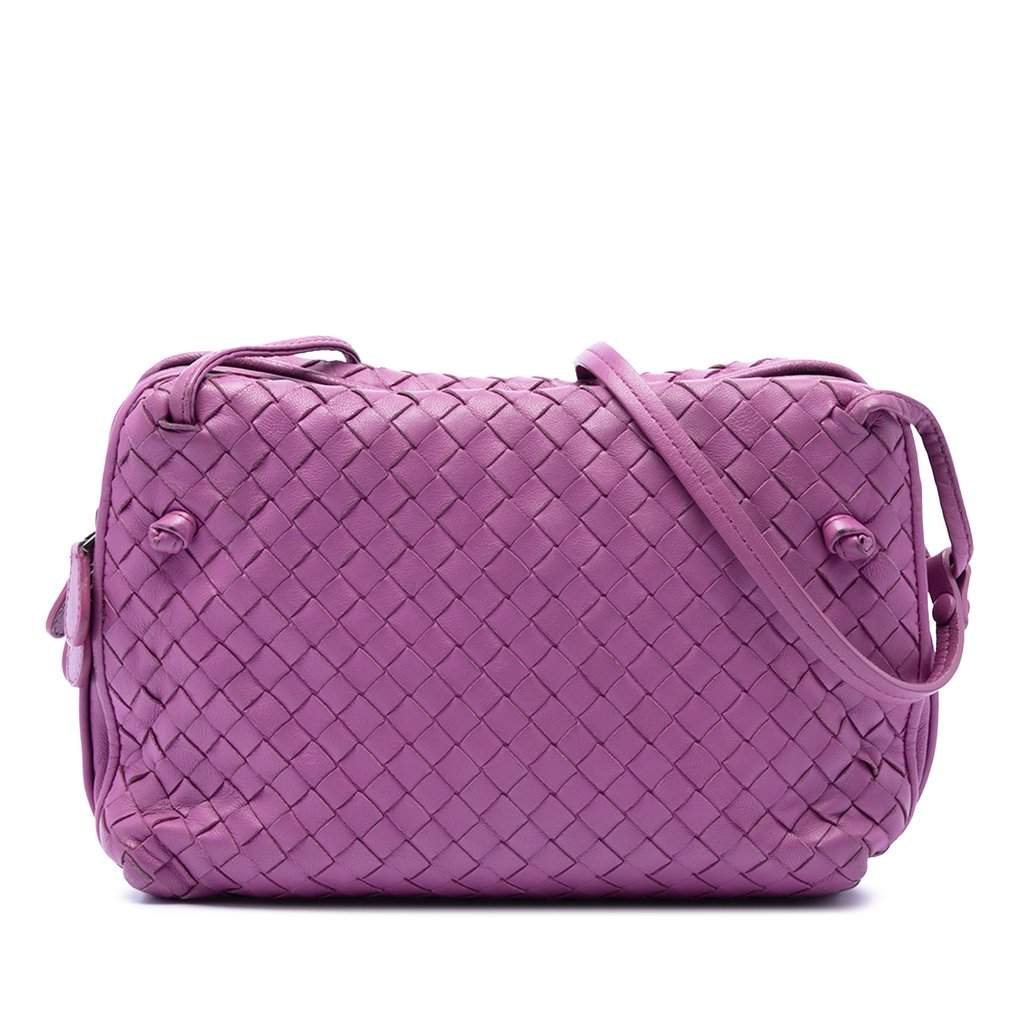 Bottega Veneta Nappa Intrecciato Nodini Double Zip Crossbody Purple Leather Very good - Front View