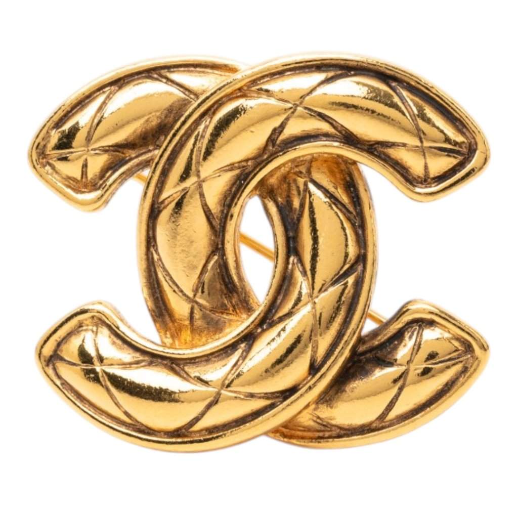 Chanel CC Gold Plated Quilted Brooch Gold Metal Very good - Front View
