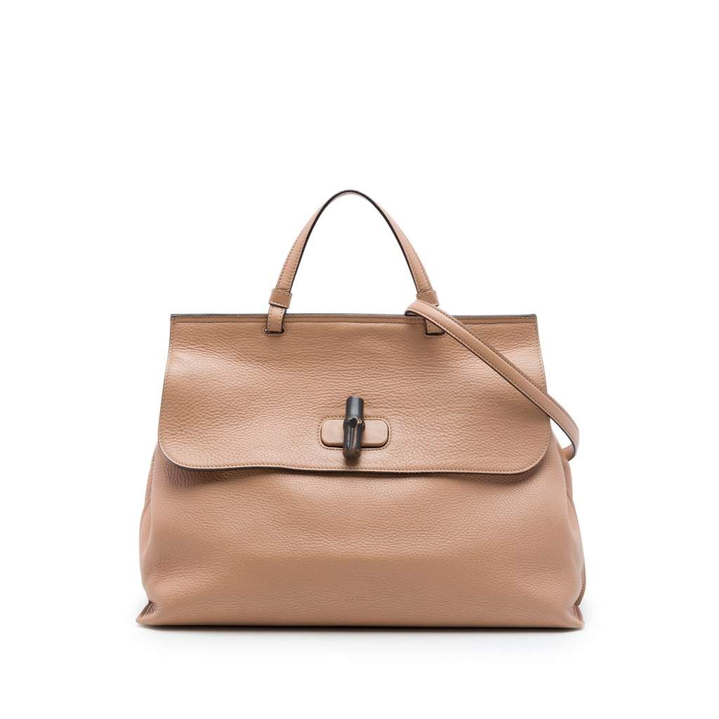 Gucci Large Calfskin Bamboo Daily Satchel Beige Leather Very good condition - Front View