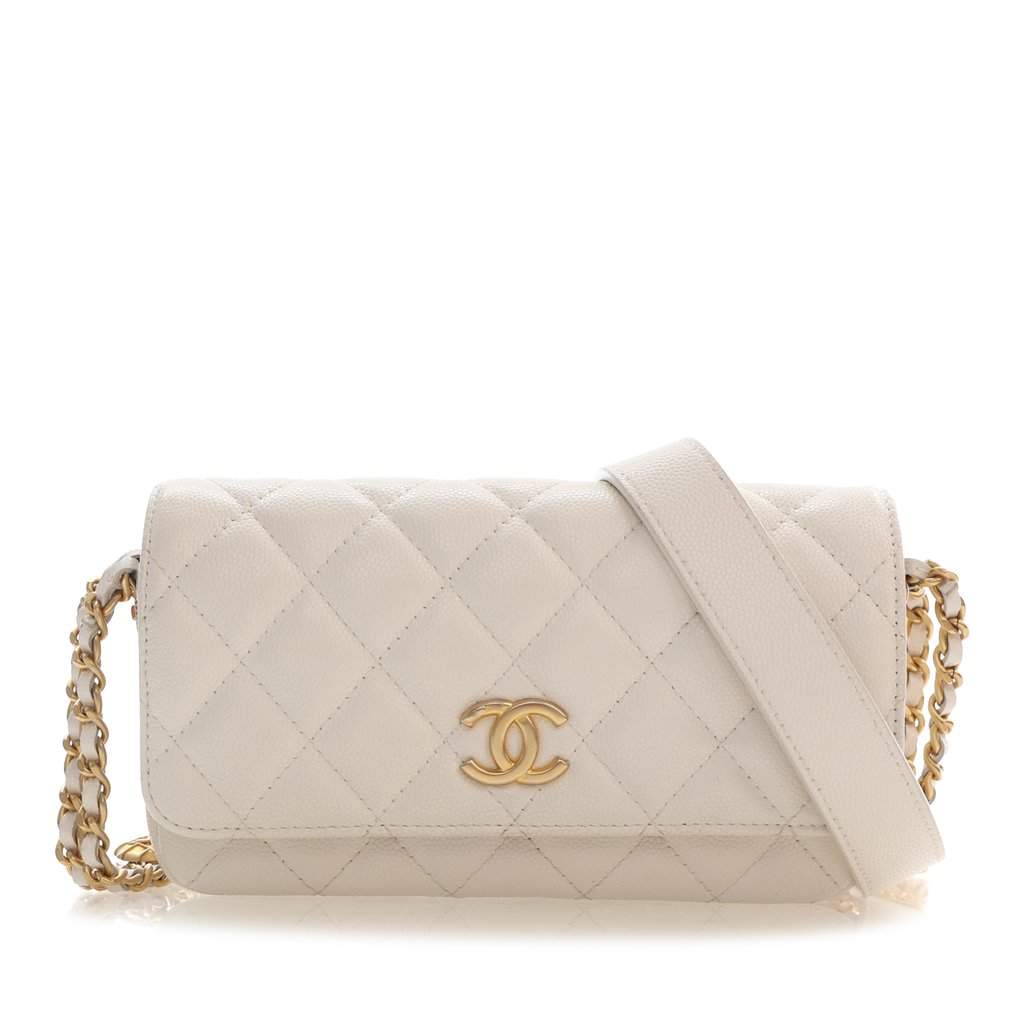 Chanel Small CC Quilted Caviar Twist Your Buttons Flap White Leather Very good - Front View