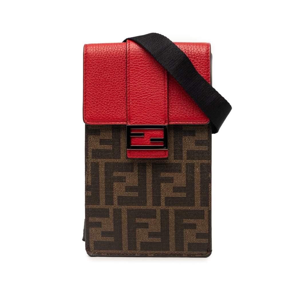 Fendi Zucca Coated Canvas Phone Holder Crossbody Brown Very good - Front View