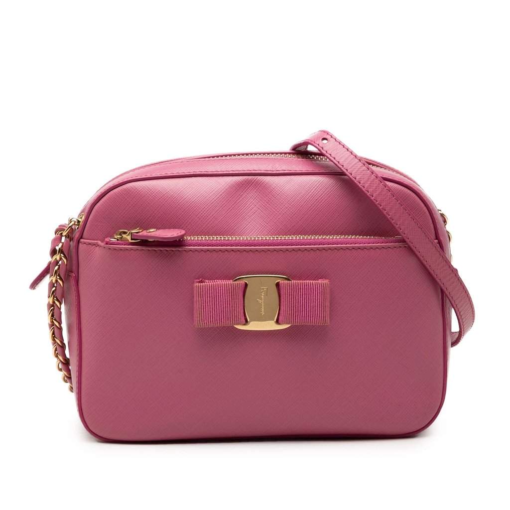 Ferragamo Leather Vara Bow Lydia Camera Bag Purple Leather Very good - Front View