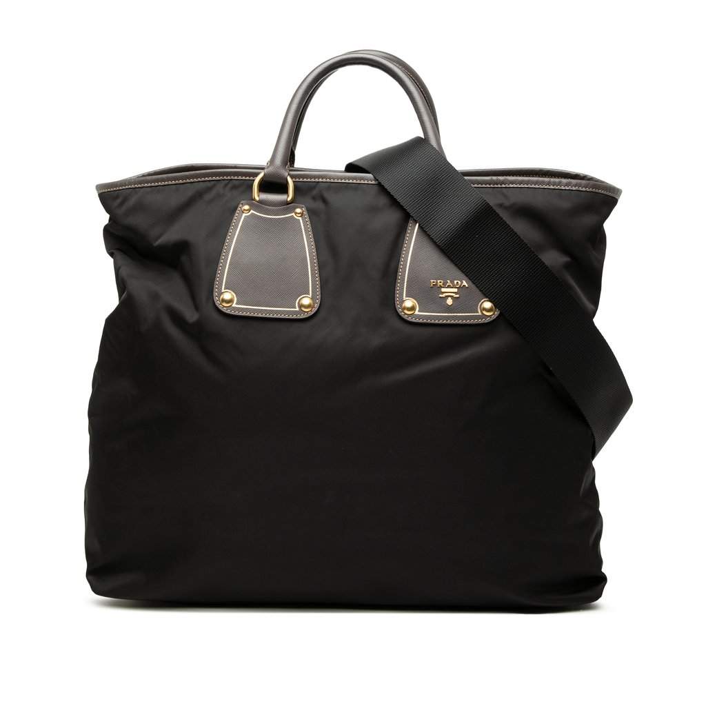 Prada Saffiano Trimmed Tessuto Satchel Black Very good condition - Front View