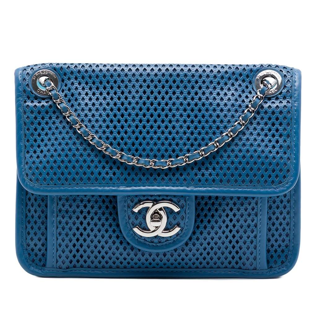Chanel Small Perforated Calfskin Up In The Air Flap Blue Leather Very good - Front View