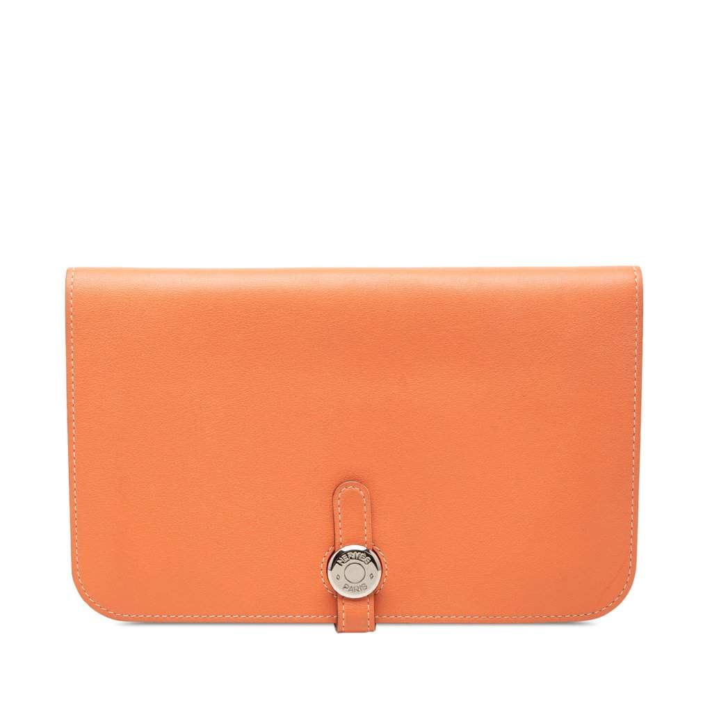 Hermès Clemence Dogon Duo Wallet GM Orange Leather Very good condition - Front View
