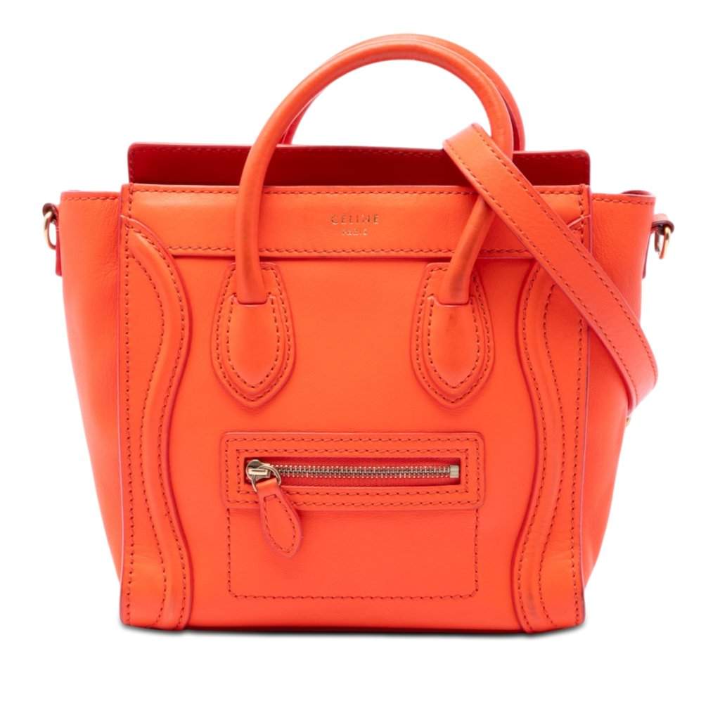 Celine Nano Leather Luggage Tote Orange Leather Very good - Front View