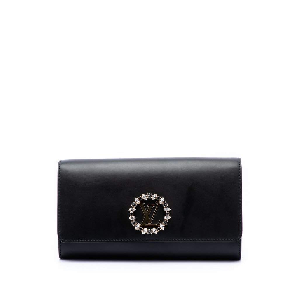 Louis Vuitton Crystal Louise Clutch Black Leather Very good - Front View