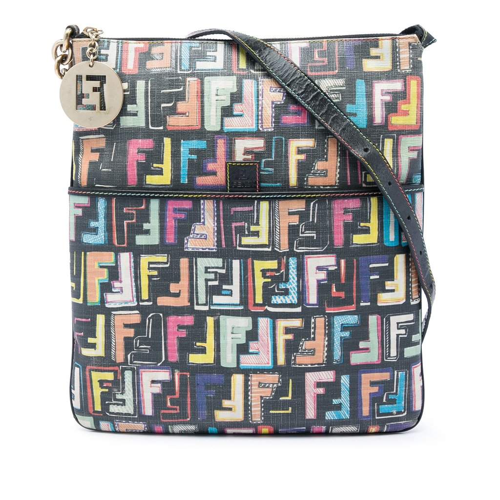 Fendi Multicolor Zucca Spalmati Forever Crossbody Black Very good - Front View