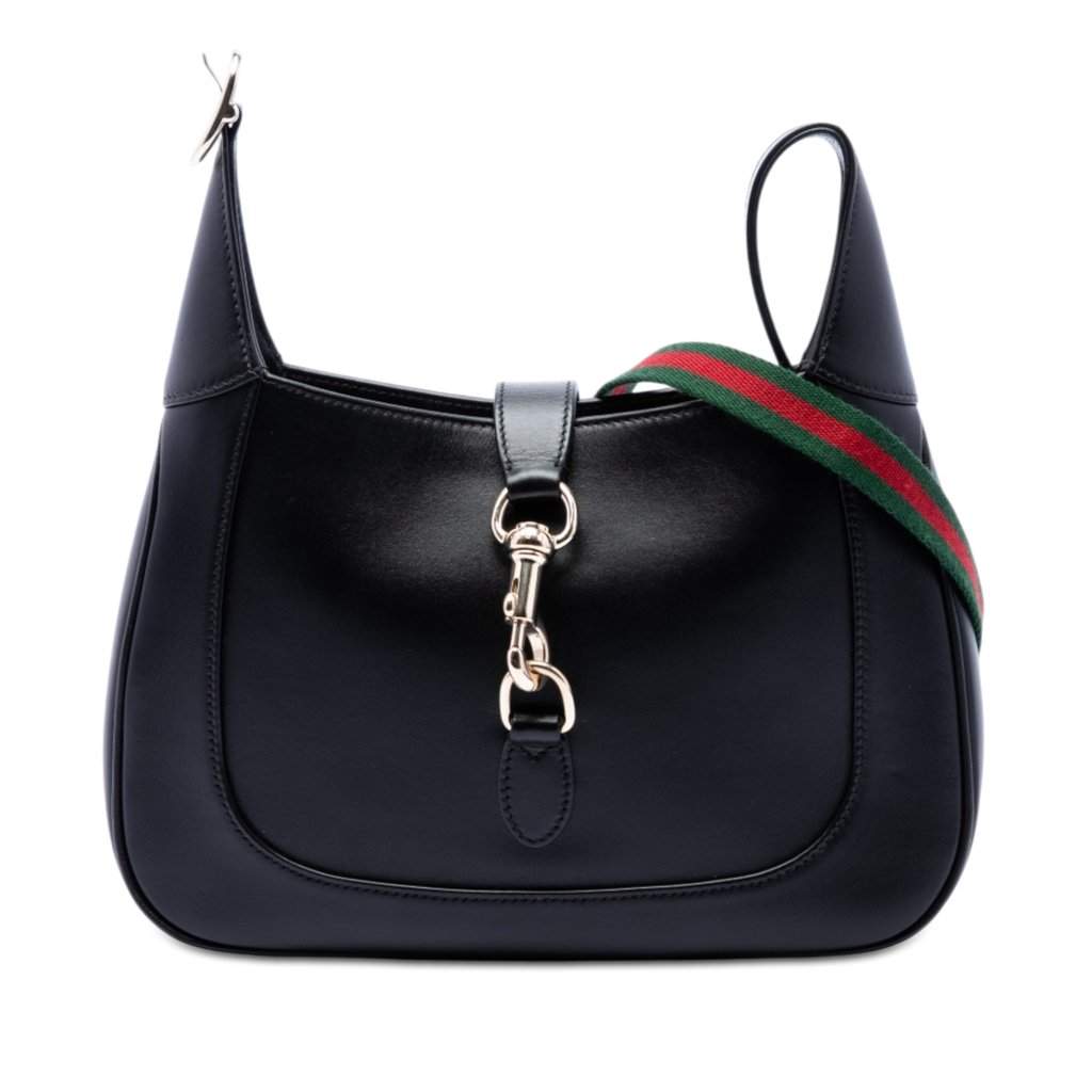 Gucci Small Calfskin Web Jackie 1961 Crossbody Black Leather Very good - Front View