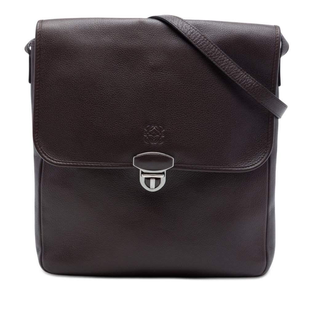LOEWE Leather Anagram Flap Crossbody Brown Leather Very good - Front View