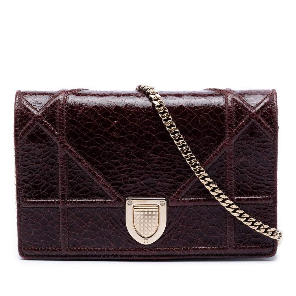 Dior Mini Crackled Deerskin Diorama Flap Red Leather Very good condition - Front View