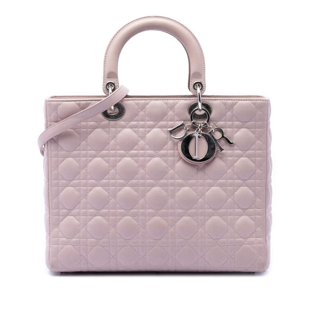 Dior Large Lambskin Cannage Lady Dior Pink Leather Very good condition - Front View