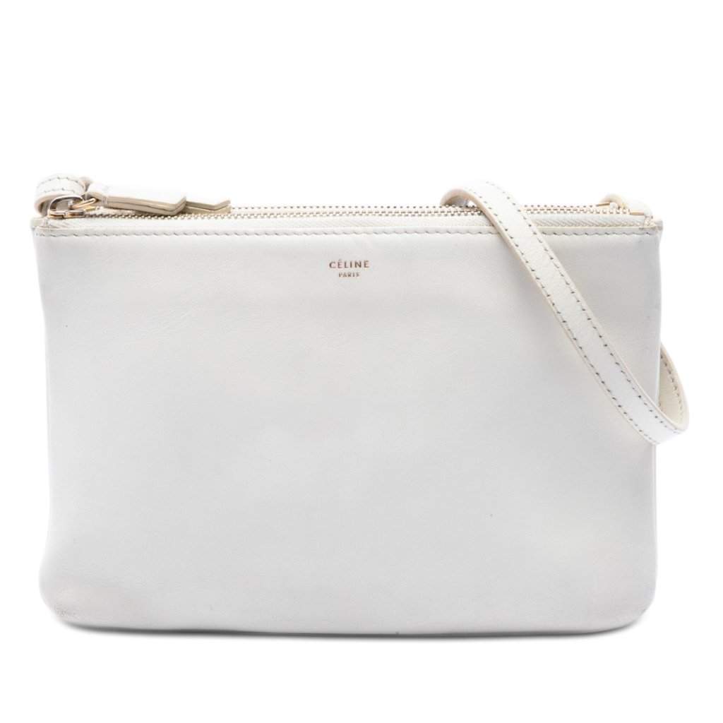 Celine Small Lambskin Trio Crossbody White Leather Very good condition - Front View