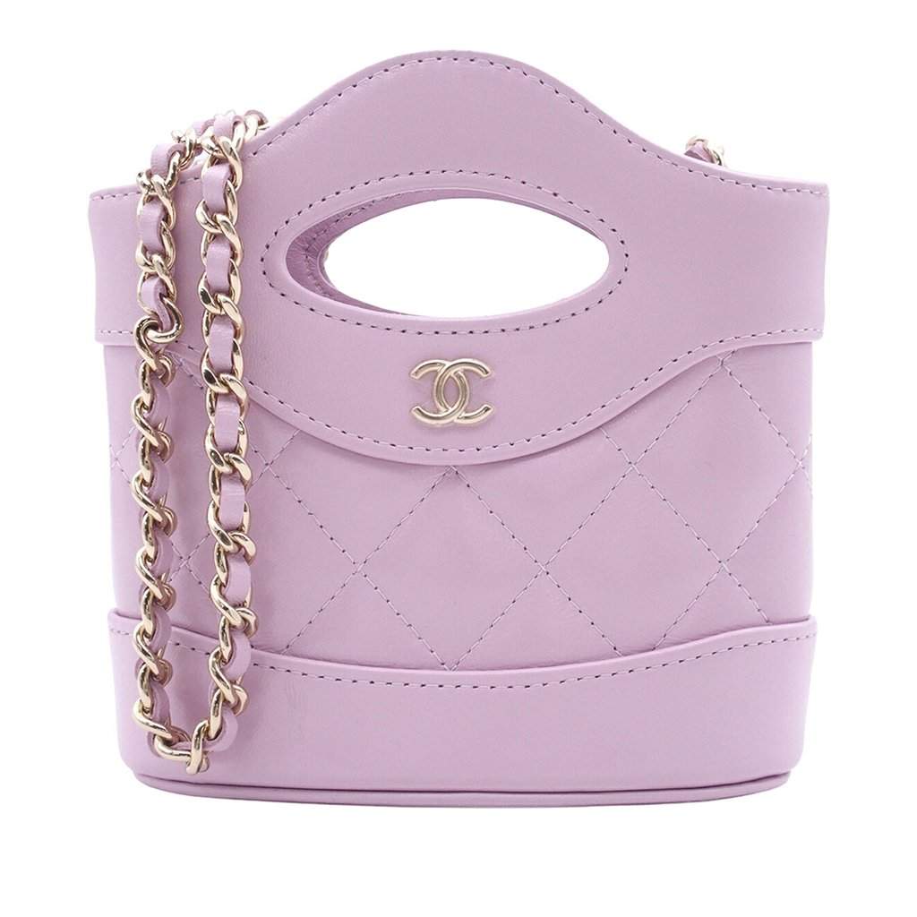 Chanel Micro Shiny Lambskin 31 Clutch with Chain Purple Leather Very good condition - Front View