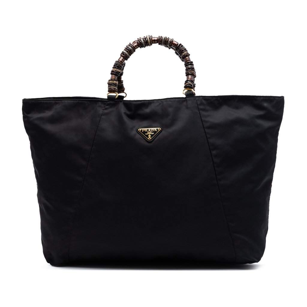 Prada Tessuto Beaded Handle Tote Black Very good condition - Front View