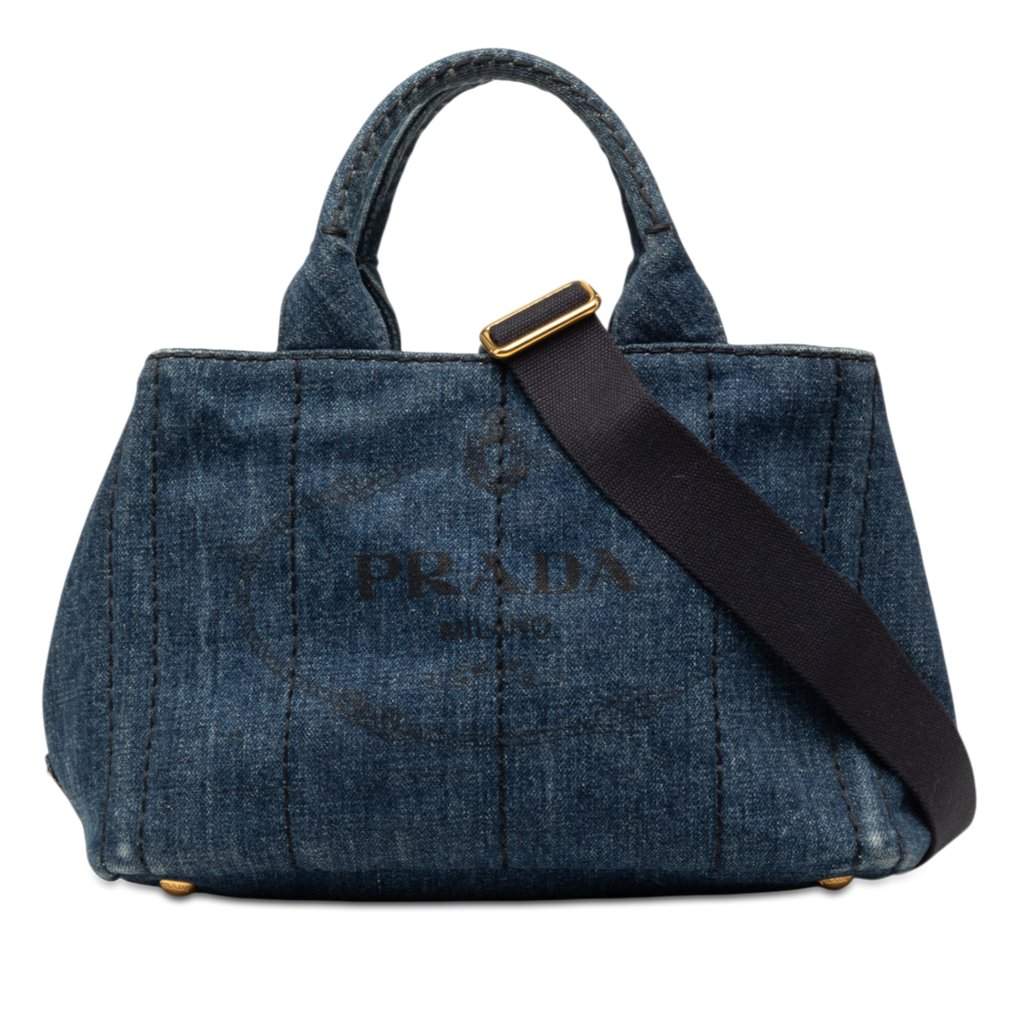 Prada Small Denim Canapa Logo Satchel Blue Very good - Front View