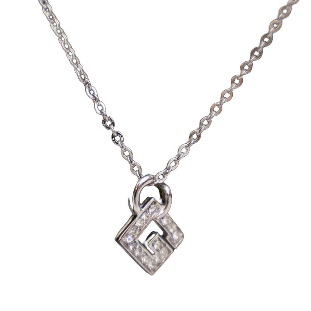 Givenchy Silver Plated G Logo Rhinestone Pendant Necklace Silver Metal Very good condition - Front View