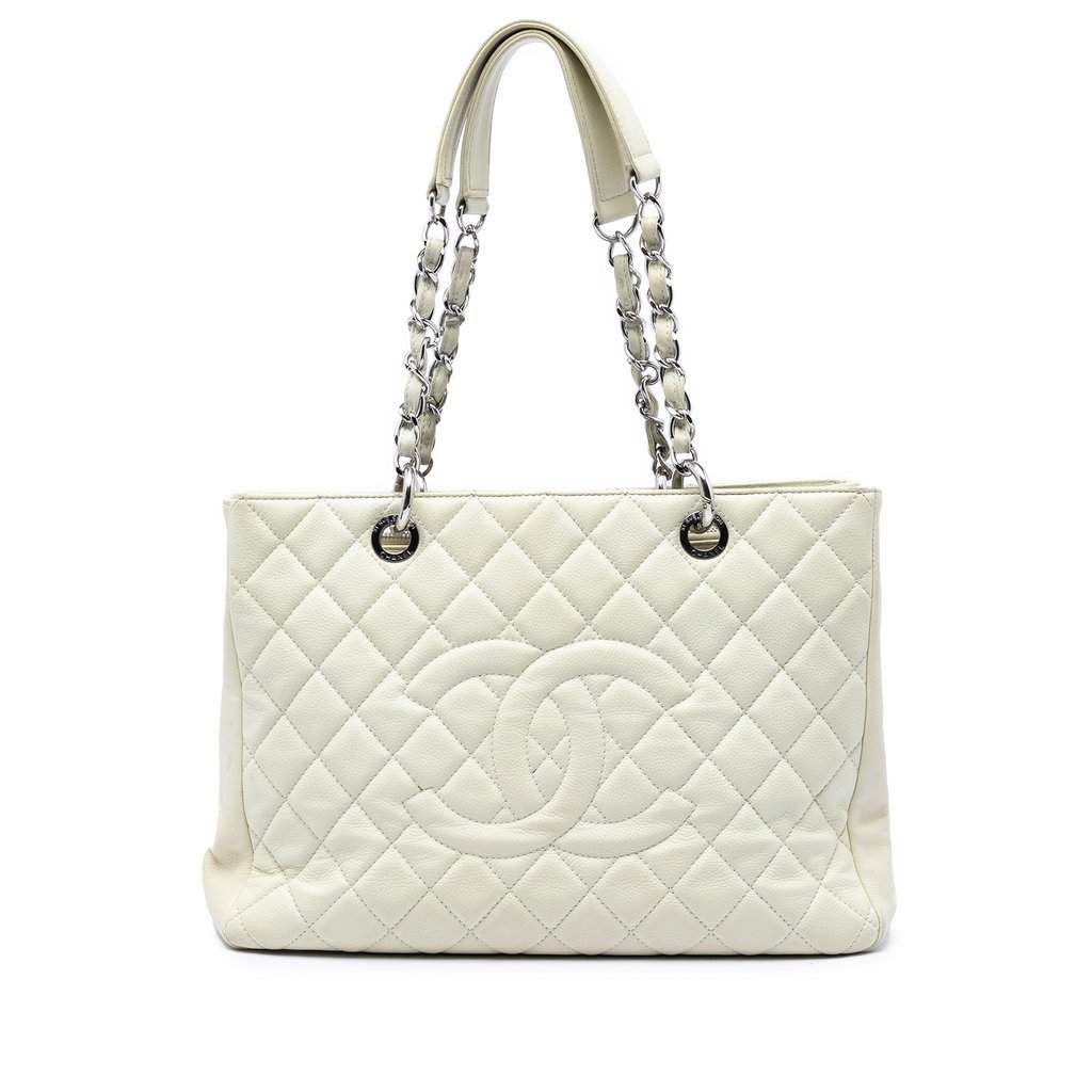 Chanel Caviar Grand Shopping Tote White Leather Very good - Front View