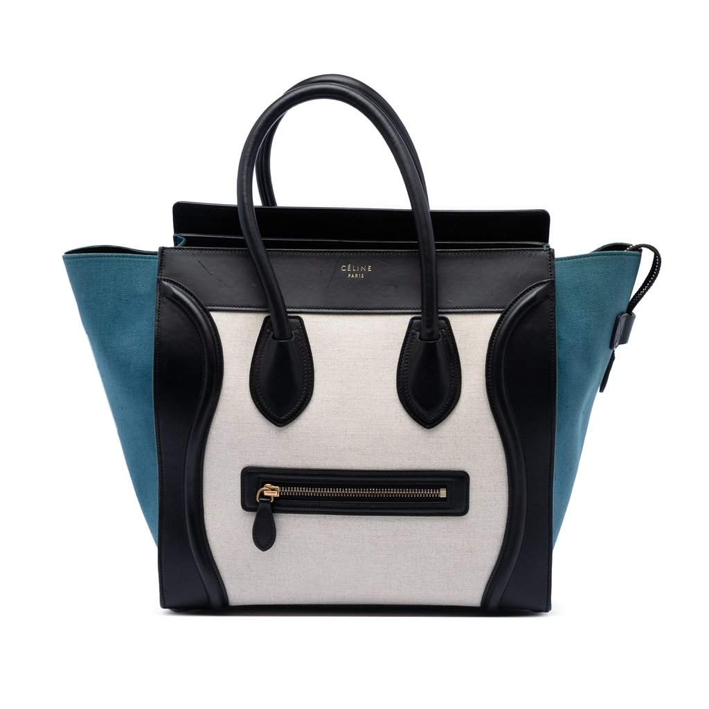 Celine Mini Tricolor Canvas and Leather Luggage Tote White Very good condition - Front View